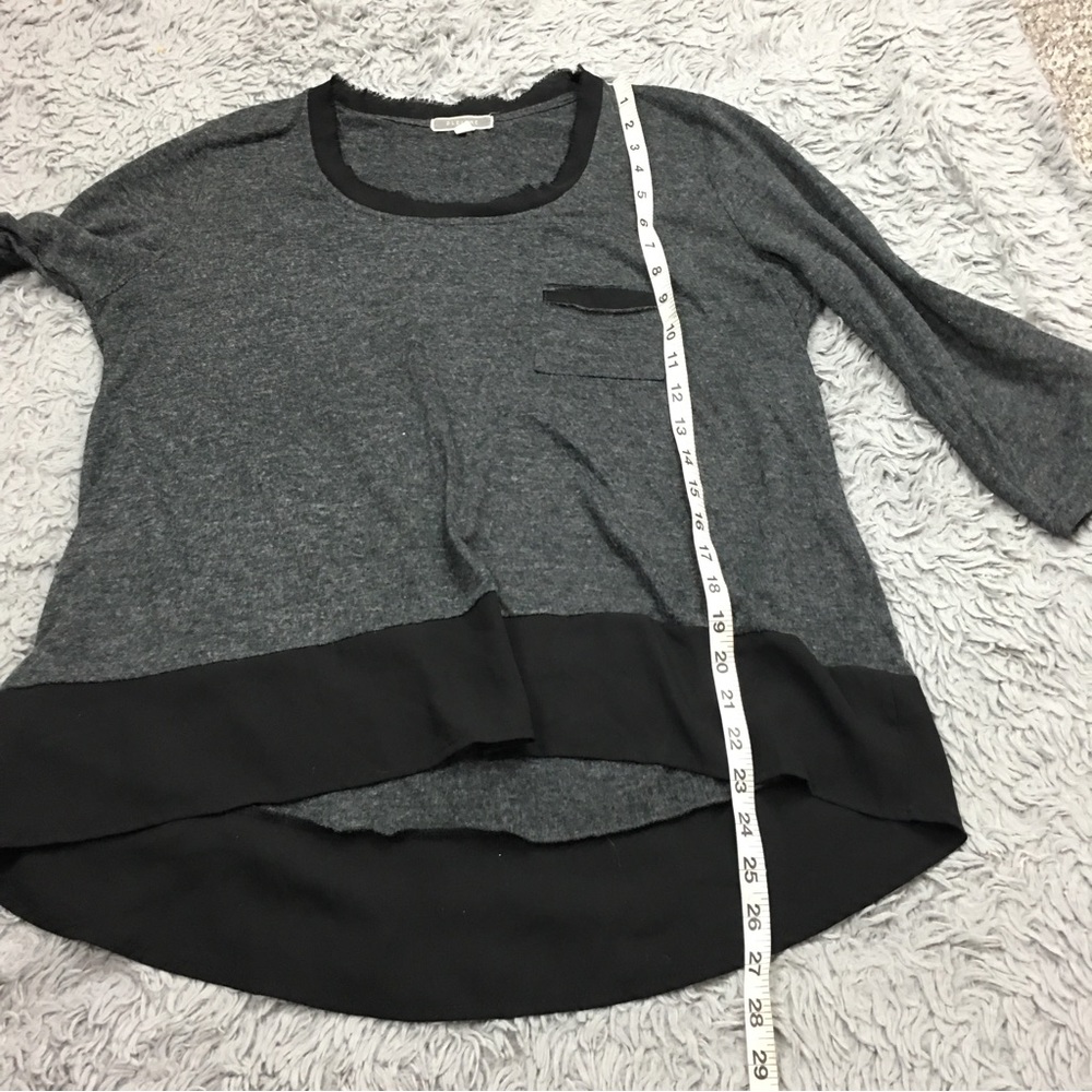 Anthropologie Pleione  Contrast Trim Chiffon Top High Low Chest Pocket Gray XL - Picture 12 of 16